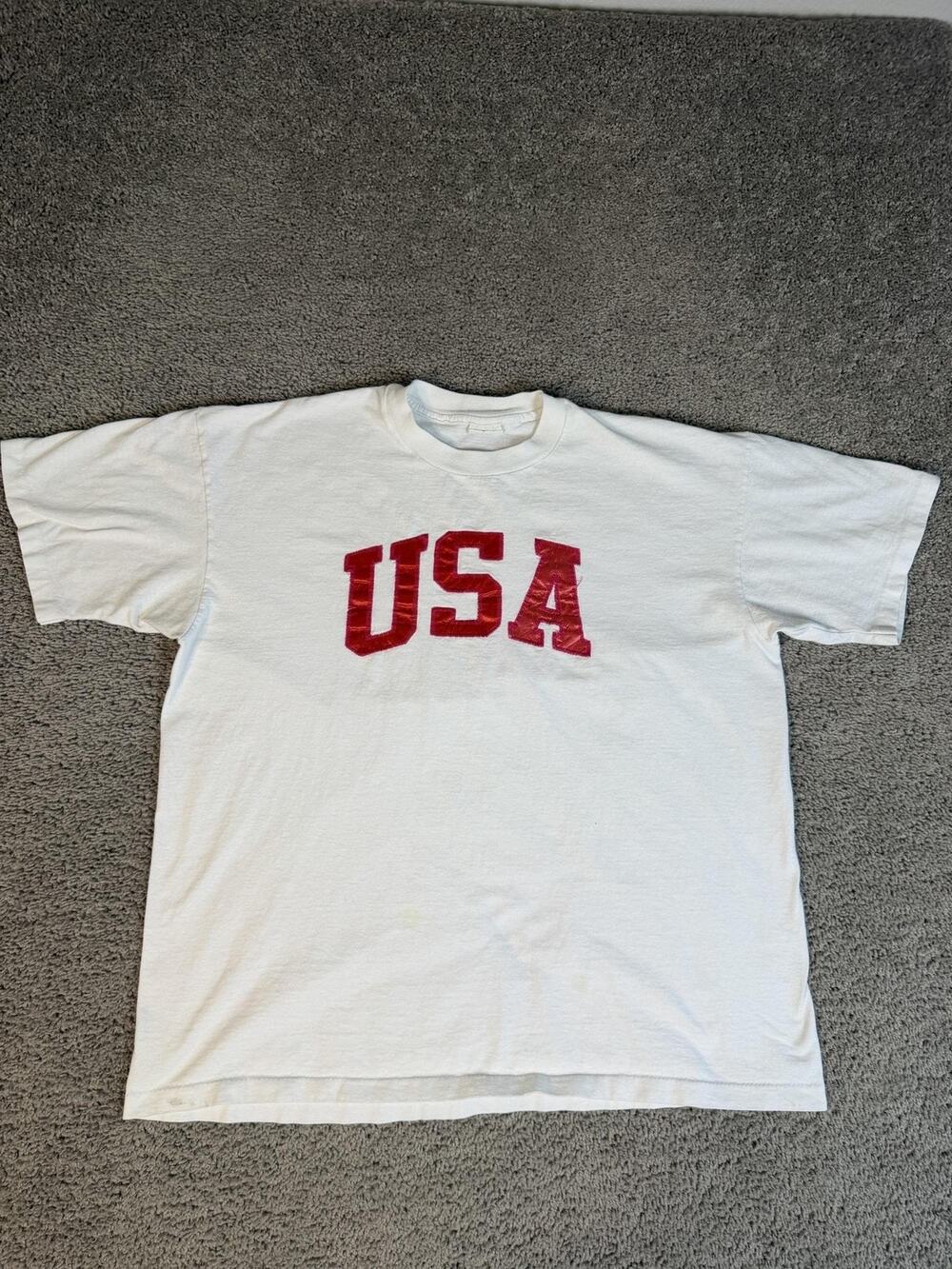 Vintage USA College Ware Shirt Mens 2X White Single Stitch Crew Neck 90s